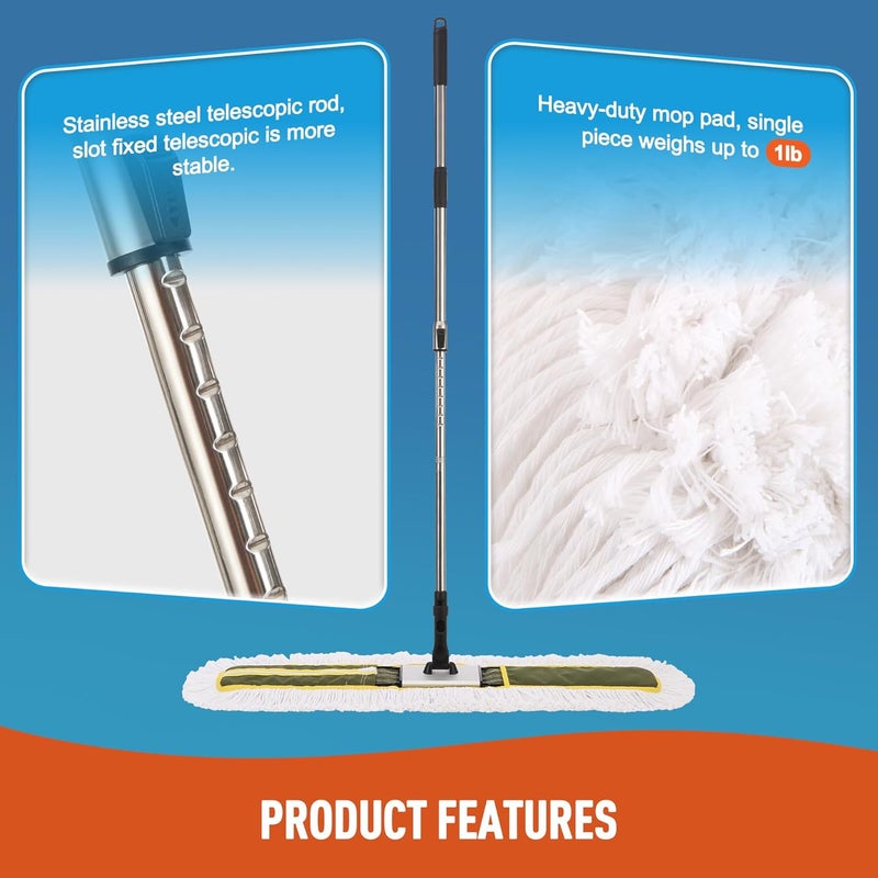 CLEANHOME 36" Commercial Dust Mop for Hardwood Floors, Tile, Laminate & Concrete - Heavy Duty Industrial Mop with Telescopic Handle, 2 Washable Microfiber Pads, Cleaning for Home, Warehouse, Office - Image 2